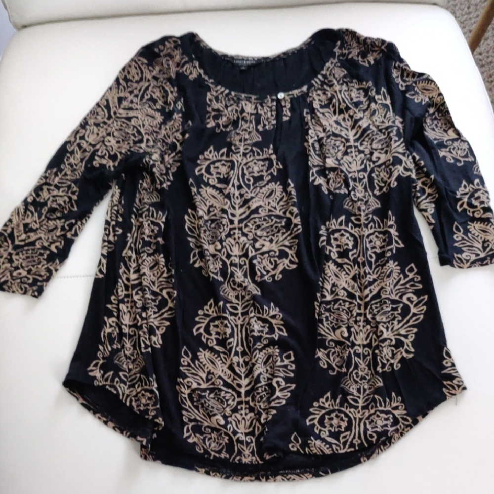 Lucky Brand L Batik Elegant Black and Tan Women's Top